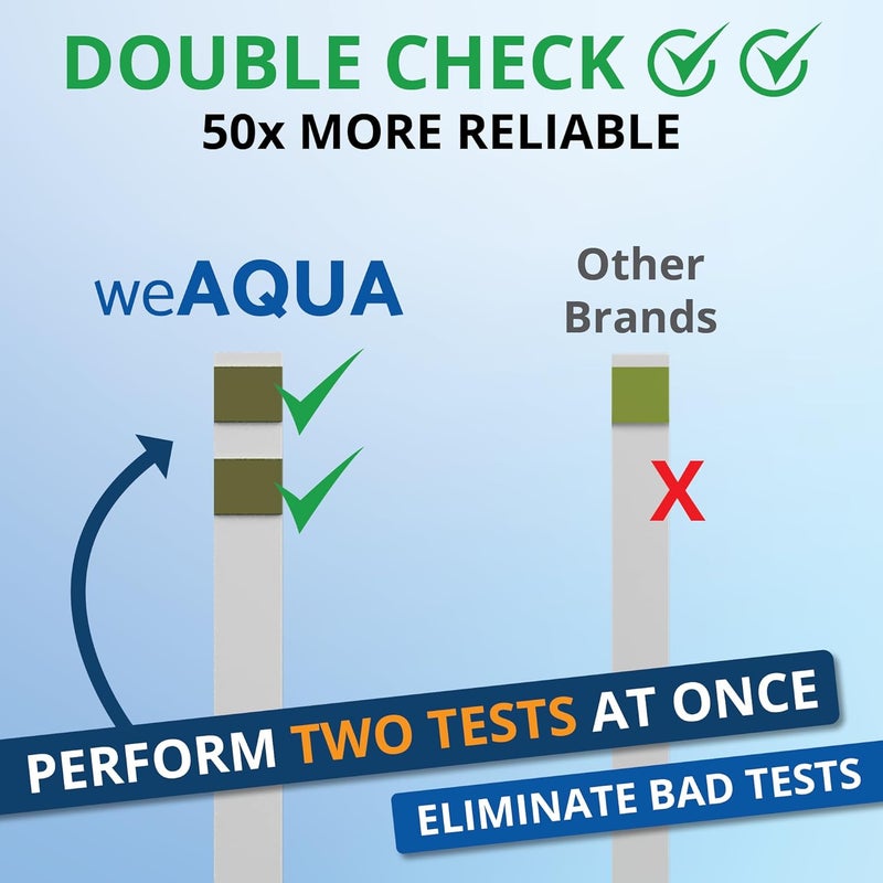 WEAQUA مجموعة اختبار صلابة الماء - DoubleCheck 50 شريط - مجموعة اختبار الماء العسر - تختبر الكالسيوم والمغنيسيوم (0–425 PPM) - للمياه من الصنبور، الآبار، الشرب، حمام السباحة، السبا وغسالة الصحون - Image 2